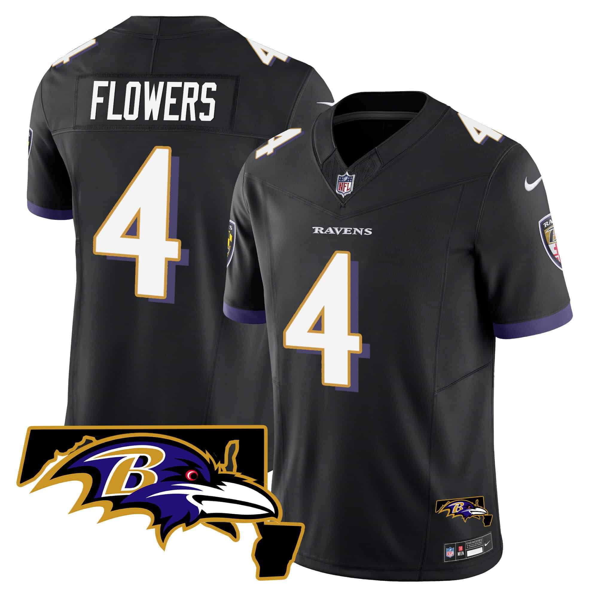Men Baltimore Ravens #4 Flowers Black 2024 Nike Maryland Patch Vapor Limited NFL Jersey style 1->indianapolis colts->NFL Jersey